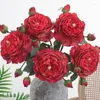 Dekorative Blumen weiße künstliche Seiden Pfingstrose Blumenzweige Hochzeit Floral Arrangement Ornamente Home Wohnzimmer Weihnachtsdekoration Po Requisiten