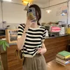 Frauen T -Shirts Frühling/Sommer Korean Edition Lose Striped Spitzendesign eleganter und vielseitiger Strickwaren kurzärmeliges Top