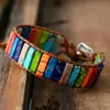 Bärade Milangirl Chakra -armband smycken handgjorda multi natursten rör pärlor läderförpackning par