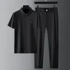 T-shirtbroek Zomerbedrijf Korte mouwpak Heren Comfortabele revers Fast drogende mode Casual tweedelige mannen Sweatsuits 240409