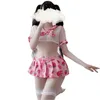 Bras sets mignons fraises kawaii cosplay lingerie babydoll mini robe sous-vêtements costume de sexe mode vêtements de nuit