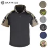 Tactische t-shirts Han Ye Mens Shirt Hooded Hooded Tactical Hunting T-Shirt Army Combat T-Shirt Mens Climbing Shirt Camping Hiking Travel T-Shirt 240426