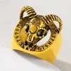 U7 Mens Gothic Punk Ring Gold Color Stainless Steel Viking Rune Symbol Goat Skull Ring Satanic Jewelry Gift Size 7-14 240424
