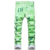 Heren jeans heren denim jeans geprint met letters groene mode rechte hoogwaardige los passende trojan dagelijkse feesttrend high street pantsl2404