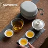 Ensembles de voies de thé Portable Suet Jade White Porcelain Travel Thé set Boutique Céramique Bol de couverture 1 Pot 3 tasses