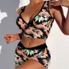 Nieuwe zwempak bedrukte V-vormige platte hoekbroeken voor dames gesplitste body bikini badkleding