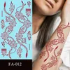 Tatuagem Transferência de tatuagem 12pcs Maroon Henna Tattoo Stickers Tatuagens temporárias à prova d'água para o corpo da mão mehndi Tatoo falso para mulheres conjunto de tatuagens de flores 240426