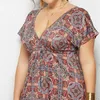 Lässige Kleider floral bedrucktes Plus -Size -Boho -Strandkleid 2024 Frauen Sommer sexy Rückenless V Hals kurzärmel übergroße Frau