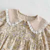 Girl's Dresses Sweet Kids Baby Girls Long sleeved Flower Print Princess Dress Autumn Baby Girls Doll Neck Dress Elden Dress H240426