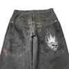 Streetwear y2k shorts harajuku hiphop skelett grafisk knälängd denim gym shorts mens kvinnor gotiska män basket kort 240415