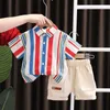 Clothing Sets New Kids Boys Girls Summer Clothes Cotton Colorful Strips Sports Infant Shirt Shorts Children Clothing Tracksuits Set 0-5 Years