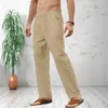 Mens katoenen linnen broek mannelijke lente zomer los ademende vaste kleur hennep broek fitness streetwear maat s-4XL 240420
