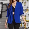 Ternos femininos Slim Cardigan Casaco elegante de terno de lapela com bolsos de fechamento de botão único 3/4 de cor de cor sólida de cor para roupas de trabalho para roupas de trabalho