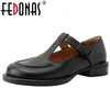 Scarpe casual Fedonas in stile retrò con tacchi bassi donne donne in pelle genuina pompa a tracolla primavera estate donna donna 2024 classica