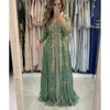 Kaftan Elegant Formal en dentelle Gold Appliques du soir Morocain Une ligne arabe musulman sage spécial robes Ocn Longueur de la longueur du sol Robe de bal perle