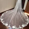 Bijoux de poils de mariage Veille de mariage de perles de luxe avec flore dentelle lacette de 3,5 mètres de long voile nuptiale