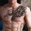 Tattoo Transfer Black Chest Waterproof Temporary Tattoos Sticker Dragon Flower Letter Body Art Lasting Tattoo sticker for Men Women Large Tattoo 240427