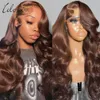 13x6 Chocolate Brown Body Wave Front HD Transparente Lace Frontal Wig Pré -explodido Human Wigs 180% 240416