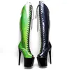 Dansschoenen Leecabe 20 cm/8inch zwart met groene bovenste open teen platform Disco Party High Heel Pole Boot