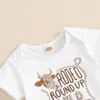 Kledingsets babyjongens outfit koe letters print korte mouw romper met broek hoed babykleding