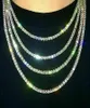 Iced Out Tennis Chain Real Zirconia Stones Silver Single Row Men Femmes 3 mm 4 mm 5 mm Diamants Collier Bijoux Gift For Theme Party1918729