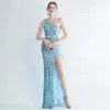 Runway -jurken yidingzs elegante slash nek pailletten avondjurk vrouwen kralen lang feest maxi jurk y240426