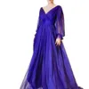 Sleeve Royal Dresses Long Blue Prom Puff A-Line Formal Evening Gowns Floor Length Simple Elegant Satin Tulle Special Ocn Wear For Women Arabic