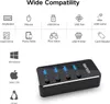 RSHTECH USB 3.0 Hub Splitter 4 Ports Alüminyum 5Gbps USB Veri Hub Genişletici MacBook Dizüstü Bilgisayarları için Bireysel Açma/Kapama Anahtarı 240418