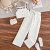 Clothing Sets CitgeeSummer Kids Girls Pants White Sleeveless Floral Camisole Wide Leg Belted Clothes