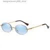 Sonnenbrille Retro Ovale Sonnenbrille retteless Herrenblau Spiegelgespiegelte goldene Herren Brille rund rahmenlose Damen UV400 Q240426