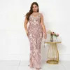 Runway Dresses Plus Size New Women Sequin Evening Dress Elegant V Neck Beading Party Maxi Dress Long Prom Dress Y240426