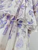 Casual jurken 2024 Boheemse stijl V Nek Flare Sleeve Floral Print geschulpte kanten borduurwerk dames zijde maxi lange jurk