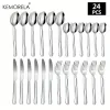 Sets KEMORELA 24pcs Stainless Steel Knife Fork Portuguese Cutlery Set Creative Western Steak Dinnerware Set For Family Restaurant