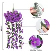 Dekorativa blommor konstgjorda violetta blomma för festdekoration Fake Vine Wall Hanging Garden Decor