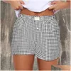 Shorts féminins 2024 Été Nouveau femmes décontractées confortables hautes taies hautes lâches à carreaux F41714 Drop livraison vêtements vêtements otfnk