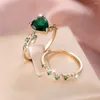 Wedding Rings Royal Blue Green Black Red Stone Heart Ring Sets For Women Rose Gold Color White Zircon Bridal Bands Mothers Day Jewelry