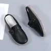 Casual Shoes Women Leather Cut Out Ladies Half Loafers Flat Moccasins Slippers Zapatillas Mujer