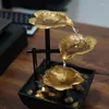 Tuindecoraties binnen 3-laags tafelblad Fontein Automatische pomp met stroomschakelaar Extra diep bassin Natuurlijke functie goud