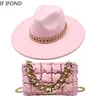 Hates de borde anchos Hats Fashion Fashion Luxury Dos piezas Set Big Wide Brim 9.5 cm de sombrero de velo de la cadena de gran tamaño Sombreros de jazz para mujeres y240425