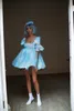 Collier d'impression numérique lanterne Lanterne à manches courtes robes de femmes en arrière Princesse française gonflée