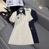 Basic & Casual Dresses Designer 2024 early spring chest logo with diamond buckle decoration collar contrasting color casual fashionable lapel dress
