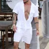 Men's Pants INCERUN 2024 American Style Rompers Streetwear Jumpsuits Handsome Male Solid Color Overalls Short Sleeved S-5XL