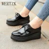 Laarzen dames oxford schoenen veterplatform schoenen zwart octrooi lederen casual schoenen dik zool fretwork brogue schoenen dames wedges