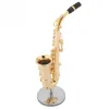 Saxophone instrument musical modèle miniature alto saxophone réplique avec stand et boîtier de modèle d'instruments plaqués or ornements