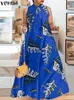 بالإضافة إلى الحجم 5xl Vonda Bohemian Summer Maxi Dress Women Ploral Print Tie Bow Beach Sundress مثير بلا أكمام غير رسمية طويلة رداء طويل 240419