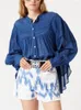 Women's Blouses Smock Losse Wit of Blue Single Breasted Female Top Lange Mouw Simple Ladies Shirts 2024 Lente zomer
