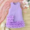 女の子のドレスProwow Kids Party for Girls Red Neeveless Princess Cake Dress Children Birthday with ShalledBag 2024