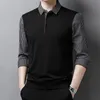 Business Casual Mens Fake Two Pieces Spliced ​​Polo Shirts Spring Autumn Casual Male Clothes Trend Striped Long Sleeve Shirts 240412