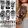 Kgmt Tattoo Transfert Black Forest Tattoo Sticker for Men Women Enfants Tiger Wolf Death Skull Tatouage temporaire faux squelette au henné squelette roi animal Tatoo 240426