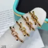 Women Band Tiifeany Ring Jewelry V Gold High end Twisted Knot with Diamond Womens 18K Rose Rope Proposal